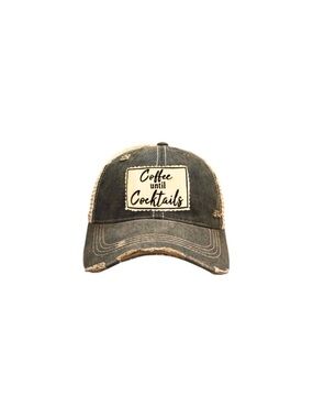 Vintage Life Coffee Until Cocktails Grey Distressed Trucker Hat